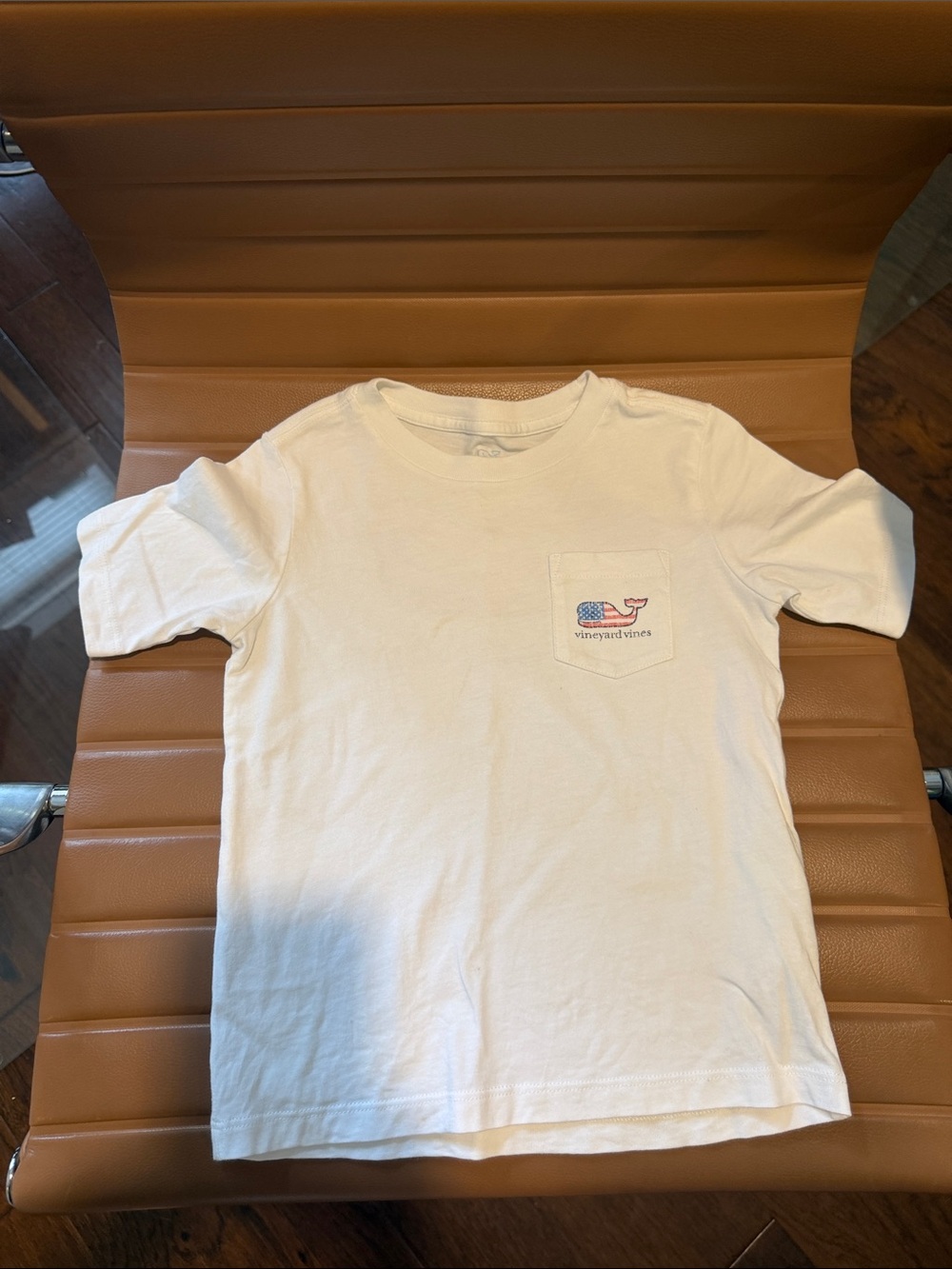 Vineyard Vines White Pocket Tee with Flag Whale Patch